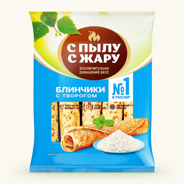 בלינצ׳סים במילוי גבינה לבנה ״ס פילו ס ז׳ארו (С пылу с жару)״ לינה, 360 גרם