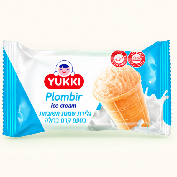 גלידת שמנת YUKKI בטעם קרם ברולה בגביע ופל, 70 גרם