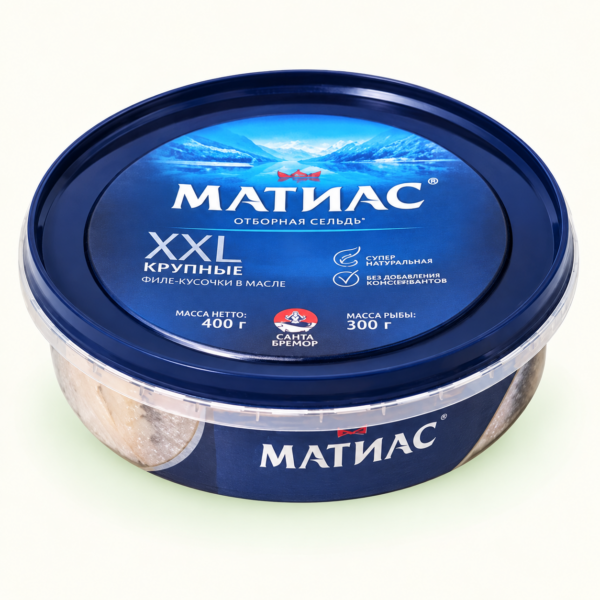 חתיכות פילה הרינג מלוח בשמן Matias XXL Santa Bremor, ‏400 גרם
