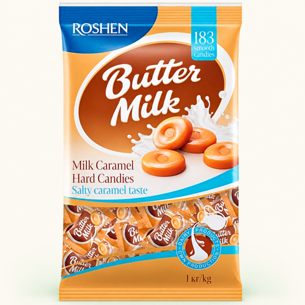 סוכריות קרמל Roshen Butter Milk בטעם חלב וחמאה, 1 ק״ג