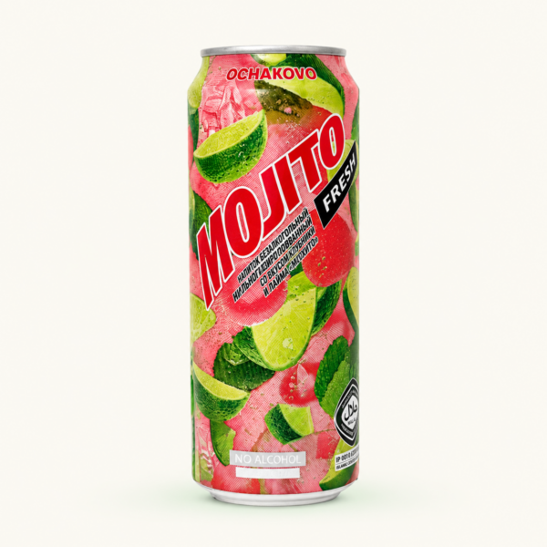 משקה מוגז Mojito Fresh בטעם תות וליים Ochakovo, פחית 450 מ״ל