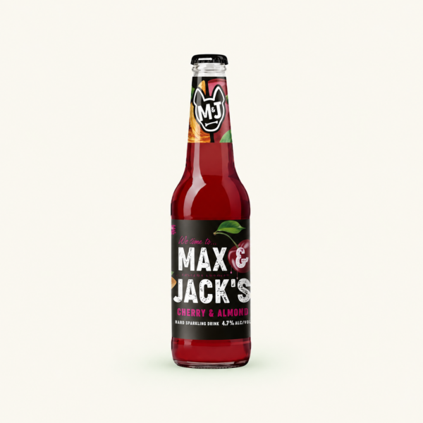 משקה אלכוהולי MAX & JACK'S בטעם דובדבן ושקדים, ‏4.7%, ‏400 מ״ל