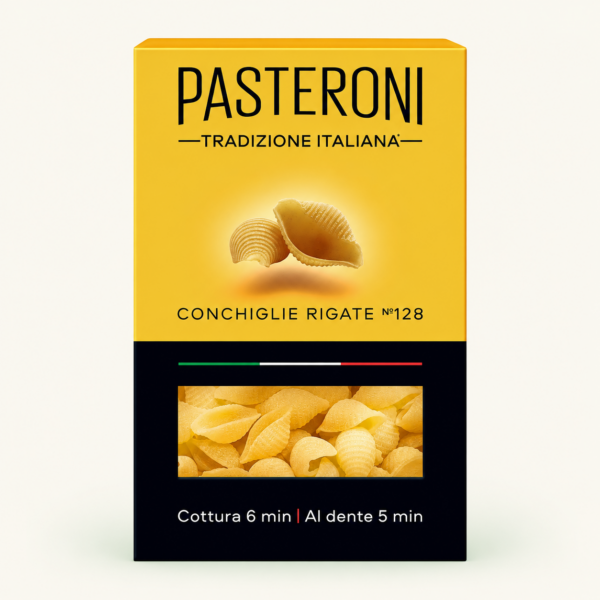 פסטה CONCHIGLIE RIGATE Pasteroni מס׳ 128, ‏400 גרם