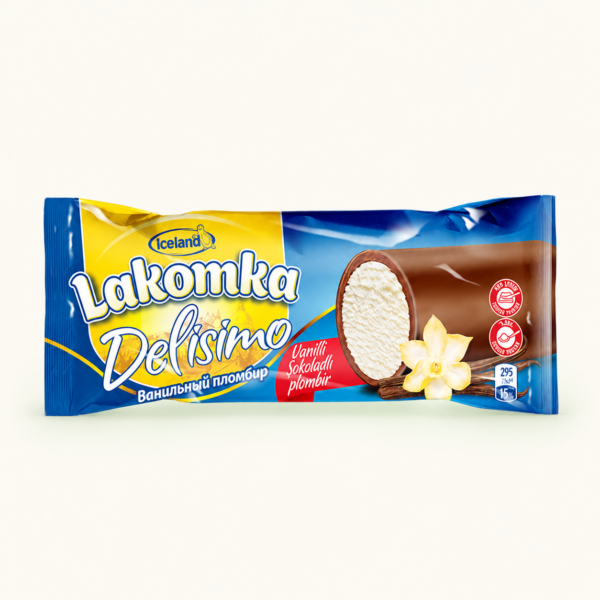 גלידת וניל Delisimo Lakomka בציפוי שוקולד, 90 גרם