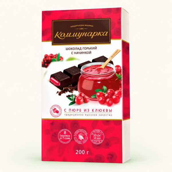 שוקולד מריר עם מחית חמוציות KOMMUNARKA, ‏200 גרם