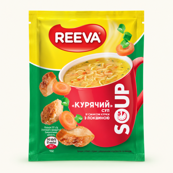 מרק נמס REEVA בטעם עוף עם אטריות, ‏17 גרם
