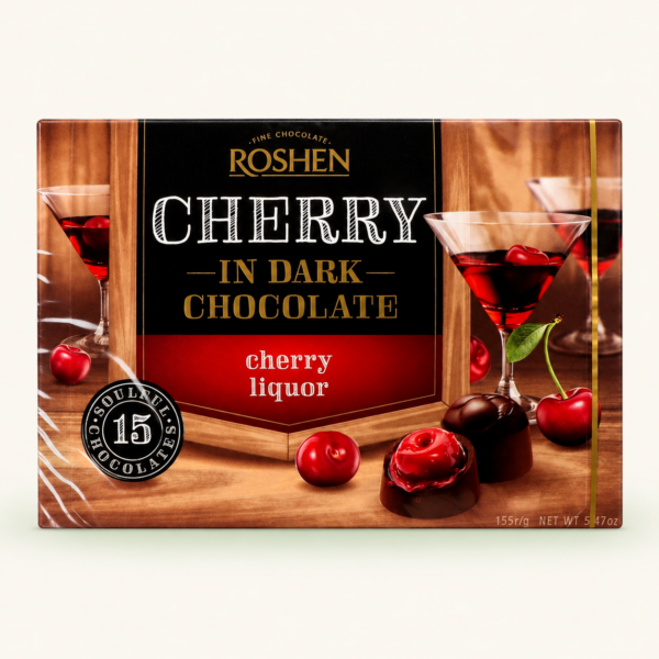 פרליני שוקולד מריר Roshen Cherry עם דובדבן וליקר, ‏155 גרם