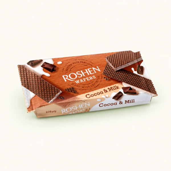 וופלים Roshen Wafers בטעם קקאו וחלב, ‏216 גרם
