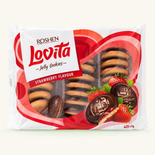עוגיות Roshen Lovita Jelly Cookies בטעם תות שדה, ‏420 גרם