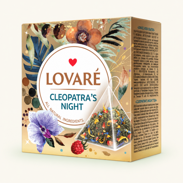 תה ירוק Lovare Cleopatra’s Night עם פירות יער ועלי כותרת פרחים, ‏30 גרם