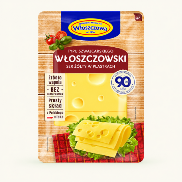 גבינה צהובה Włoszczowski בסגנון שווייצרי, פרוסות, ‏150 גרם