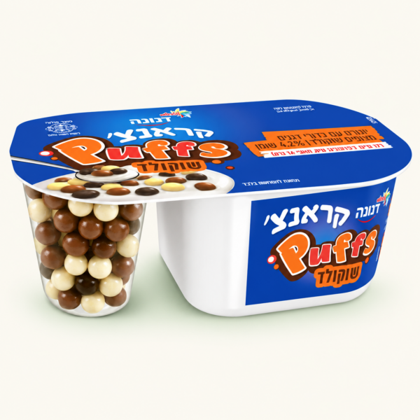 יוגורט Danone Crunch Puffs עם כדורי דגנים מצופים שוקולד, ‏171 גרם