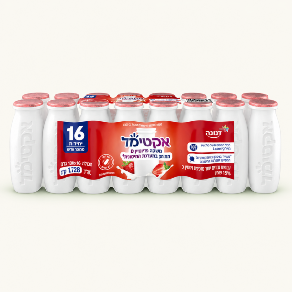 אקטימל Danone בטעם תות, מארז 16×108 גרם