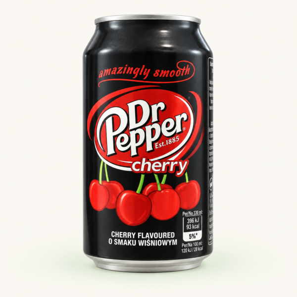 משקה מוגז Dr Pepper בטעם דובדבן, פחית 330 מ״ל