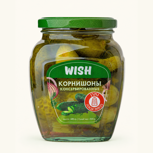 מלפפוני קורנישון בחומץ WISH, ‏485 גרם