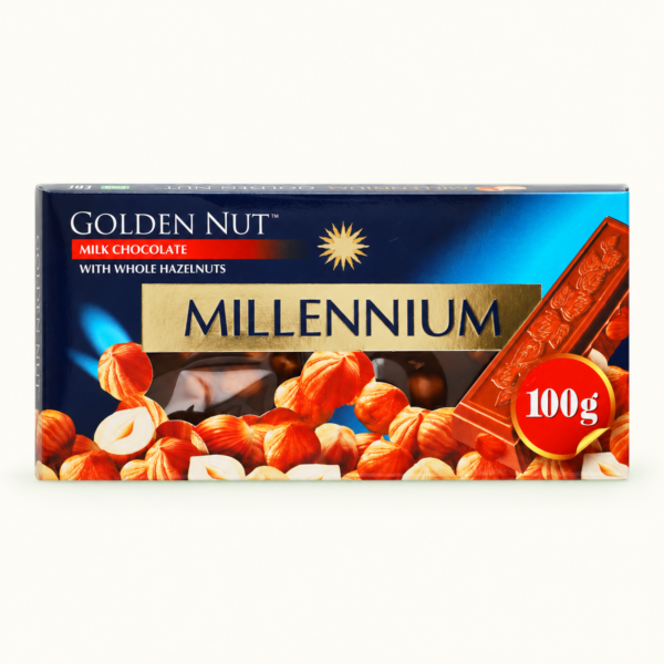 שוקולד חלב Millennium Golden Nut עם אגוזי לוז שלמים, ‏100 גרם