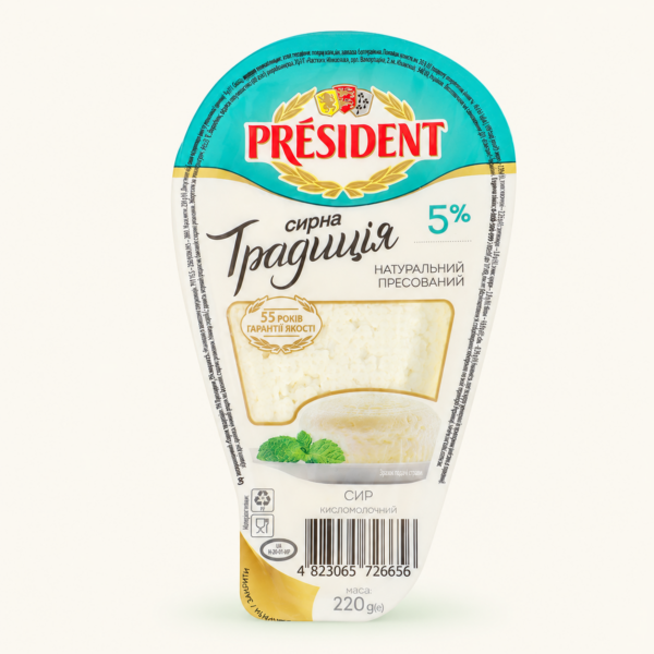 גבינת Tvorog PRESIDENT ‏5%, ‏220 גרם