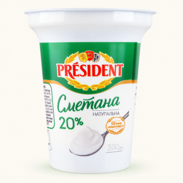 שמנת חמוצה PRESIDENT ‏20%, ‏300 גרם